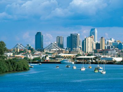 Skyline von Brisbane. Aufgenommen vom Hamilton Reach aus.