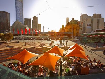 Der Federation Square im Zentrum Melbournes.