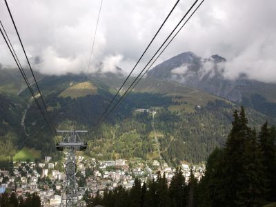 Panoramaaussicht auf Davos von der Bergbahn Jakobshorn.
